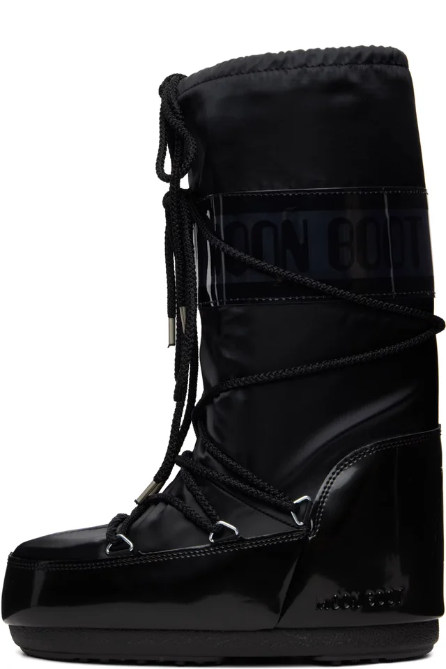 Moon Boot Black Icon Glance Satin Boots, photo 3 of 4 from SSENSE