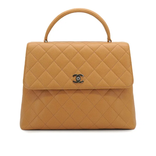Chanel Vintage Matelasse Hand Bag Camel Caviar Skin Silver Hardware in Brown Caviar leather from Luxury Promise