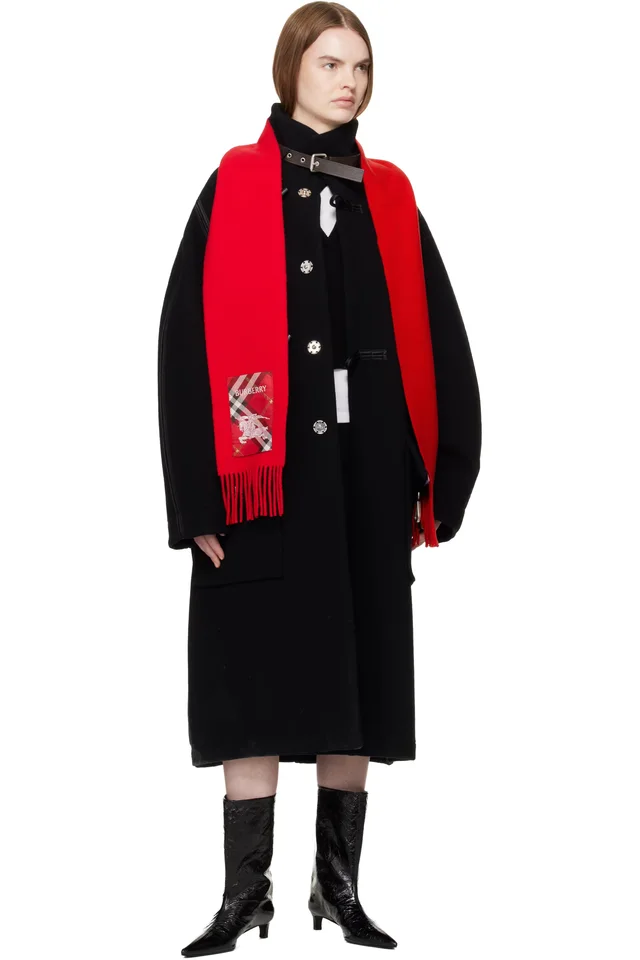 Burberry Red Check Label Cashmere Scarf, photo 2 of 2 from SSENSE