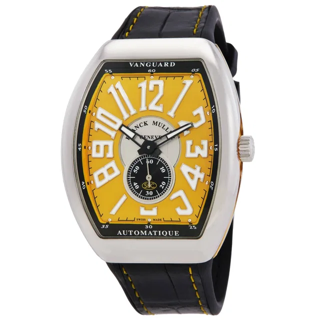 Franck Muller Vanguard Slim Vintage Automatic Watch V41 S S6 AT FO VIN (JA) in yellow|silver|black|gray Leather from Jomashop.com