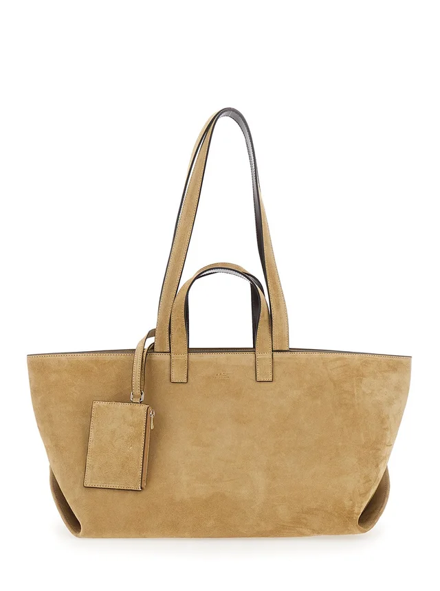 A.P.C. 'Le Drummer' Beige Shopper with Four Handles and Logo Lettering on the Front in Suede Women in Beige 100% Cow, photo 2 of 10 from Gaudenzi Boutique