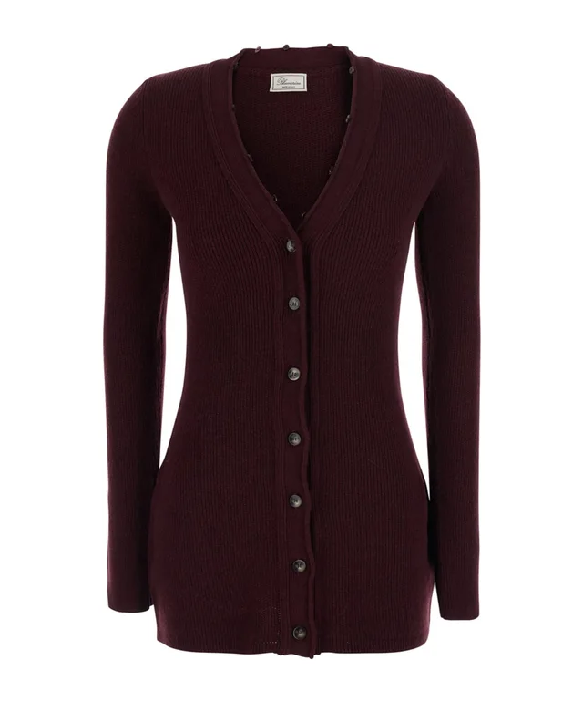 Blumarine Faux Fur Trim Ribbed Cardigan, photo 2 of 4 from SENSER
