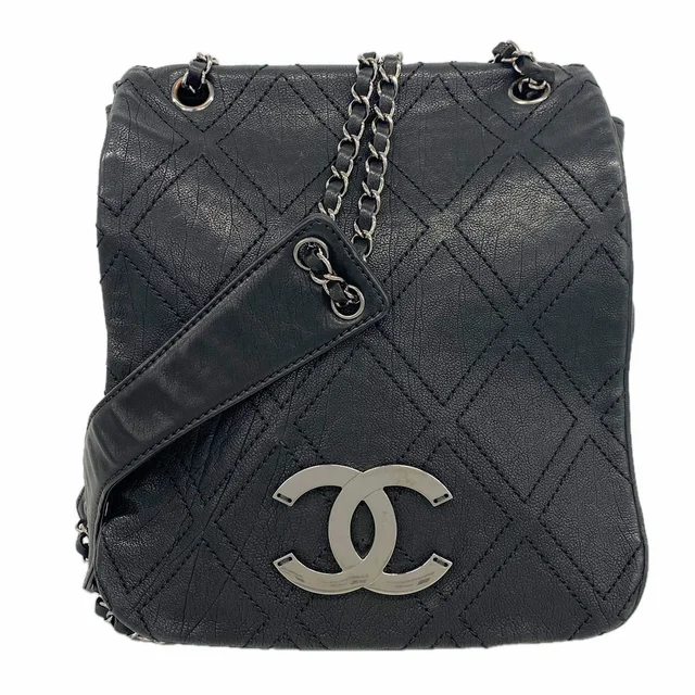 Chanel Shoulder Bag Leather Black Silver in Black Leather from The Reluxe