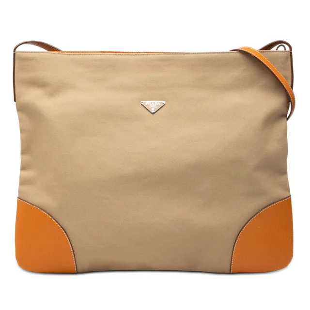Brown Prada Canvas Logo Crossbody in Brown Canvas from Designer Revival