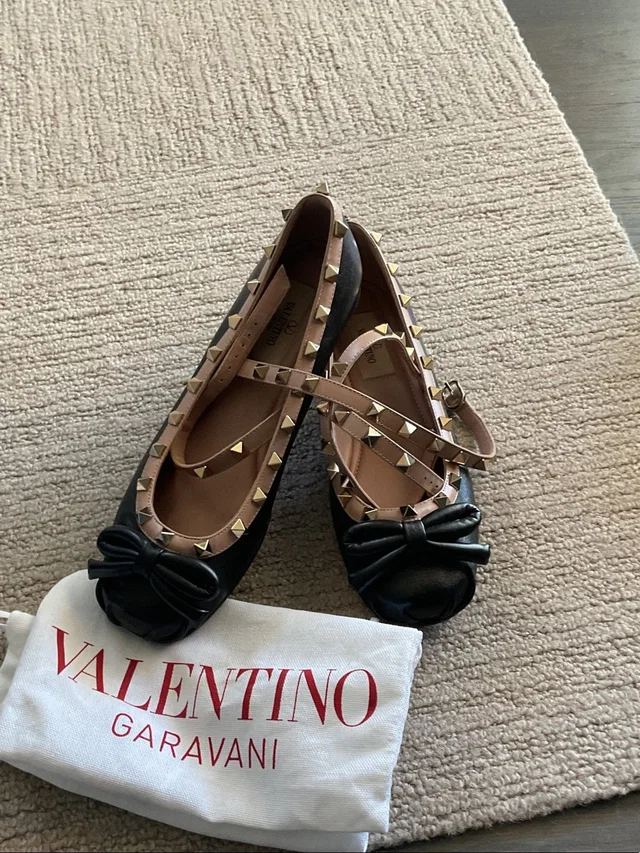 Valentino Garavani Black Bow Rockstud Ballet Flats in neutral|black|brown Leather from Poshmark