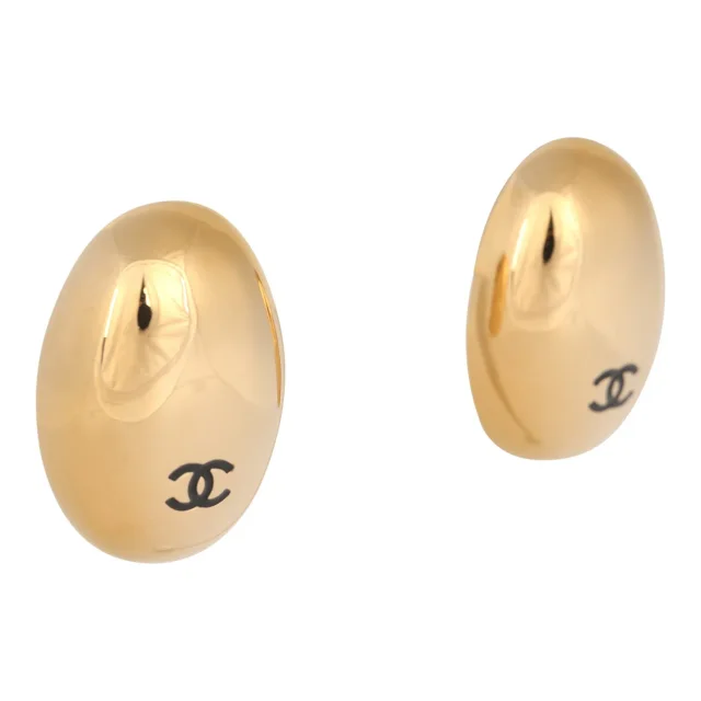 Chanel CC Oval Drop Earrings Black Resin, Gold Tone Hardware in Black Resin from Madison Avenue Couture, photo 2 of 5