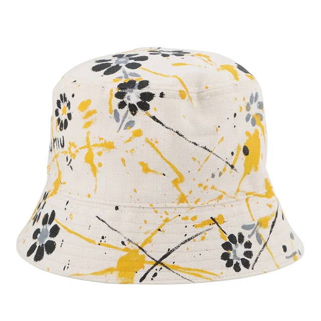 Miu Miu Painted Bucket Hat Size S Beige/Multicolor Cotton100% in Beige from GALLERY RARE