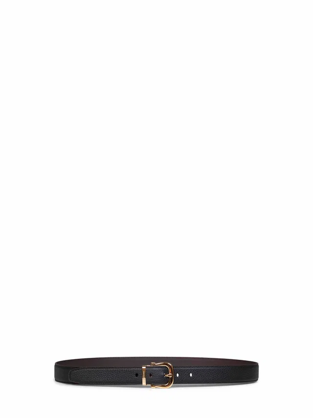 Ferragamo Gancini Belt — Black Calf Leather in Black Calfskin from HEWI