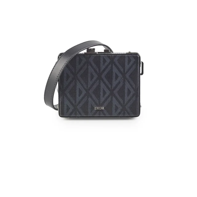 Dior Mini Lock Canvas Crossbody Bag Black/Blue in Black Canvas from The Purse Affair