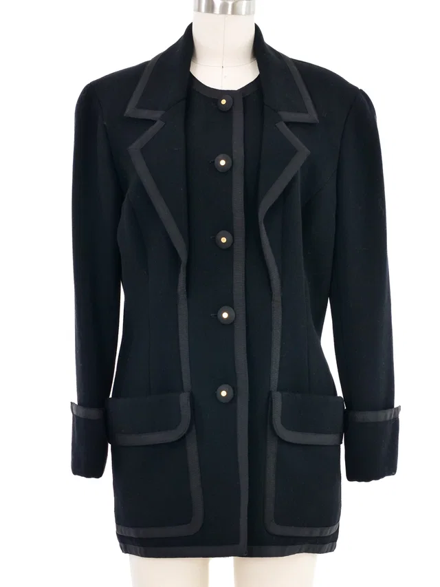 1991 Chanel Black Double Placket Jacket in Black Silk from Arcade Vintage