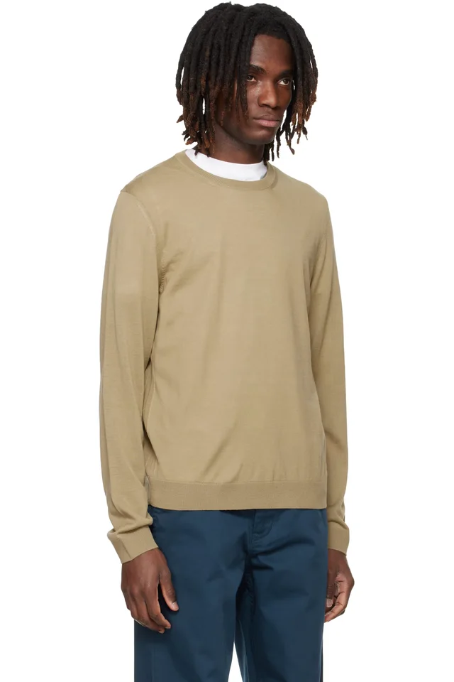 BOSS Beige Merino-Wool Slim Fit Sweater, photo 2 of 2 from SSENSE