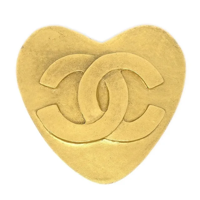 Chanel 1995 Heart Brooch Gold in Gold from AMORE Vintage Tokyo