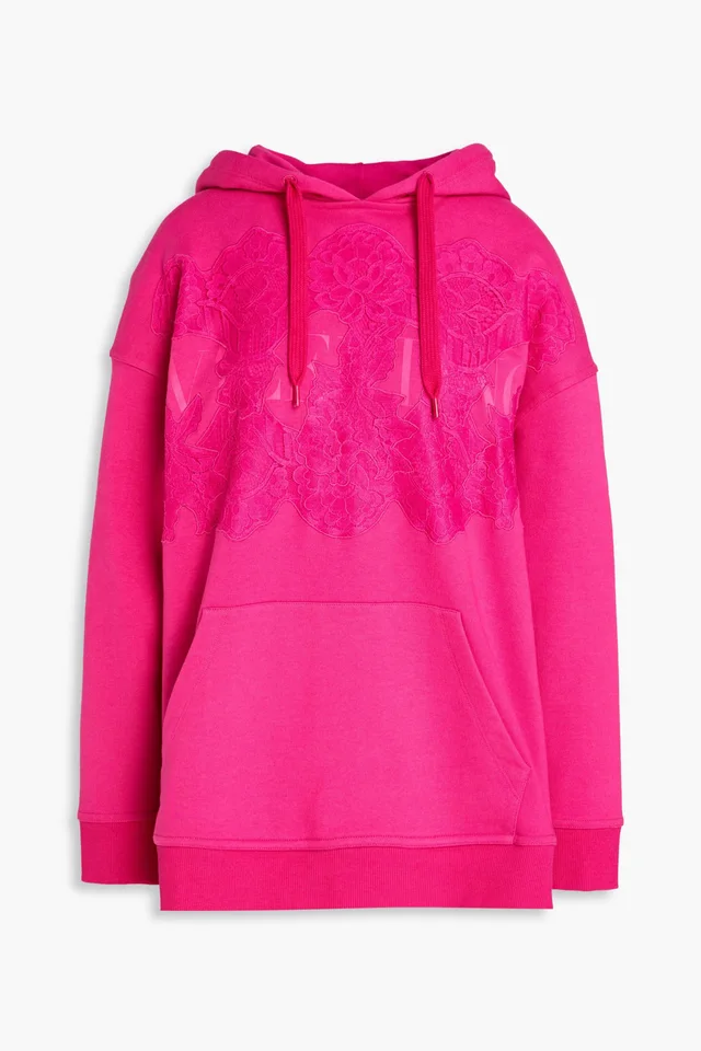 Valentino Garavani Lace-Paneled French Cotton-Terry Hoodie in Pink from THE OUTNET, photo 1 of 1