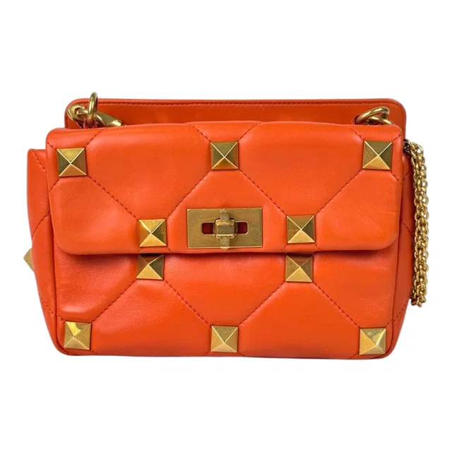Valentino Garavani Orange Roman Stud Handle Chain Bag in Orange from Luxury Promise