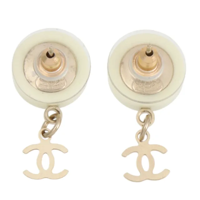 Chanel 2007 CC Mark Swing Earrings White/Gold in White from VINTAGE QOO TOKYO, photo 2 of 3