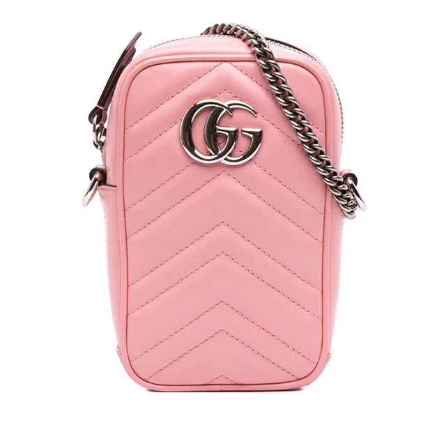Pink Gucci Mini GG Marmont Matelasse Leather Crossbody in Pink Leather from Designer Revival