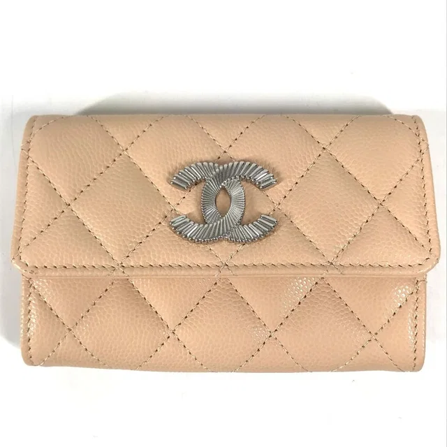 Chanel Card Case CC Logo Caviar Leather Beige in Beige Caviar leather from The Reluxe