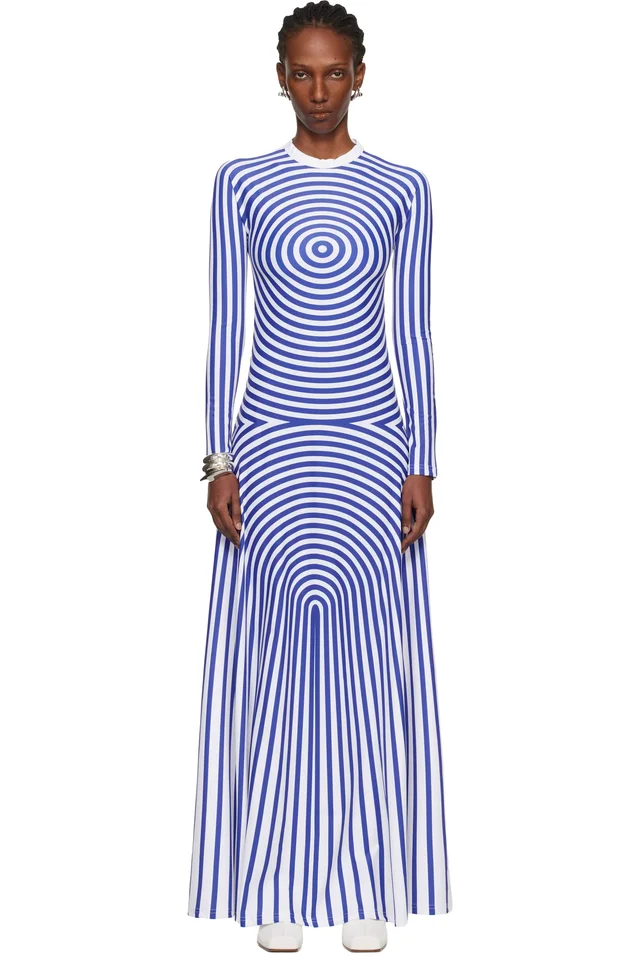Jean Paul Gaultier White & Blue 'The Long Target' Maxi Dress, image 1 of 1 from SSENSE