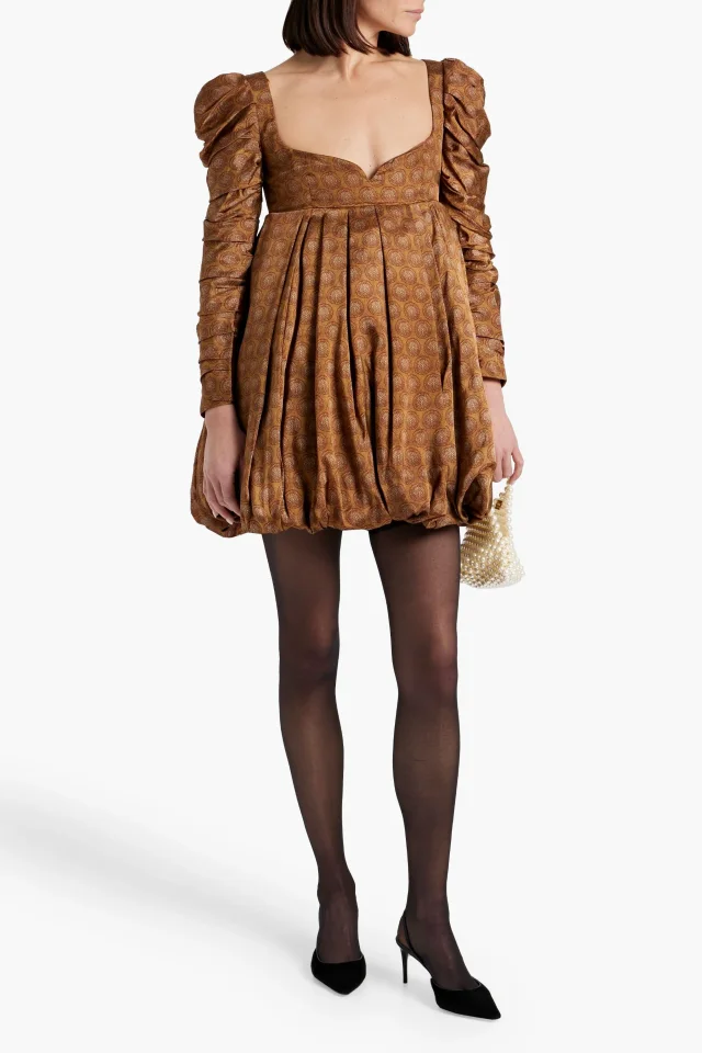 Khaite Katia Pleated Printed Satin Mini Dress in Light brown, photo 2 of 4 from THE OUTNET