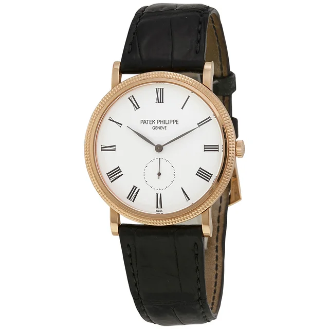 Patek Philippe Calatrava White Dial 18kt Rose Gold Mens Watch 5119R in black|gold|pink|white Crocodile from Jomashop.com