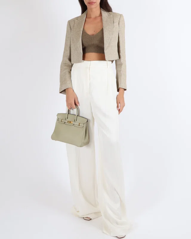 Brunello Cucinelli Beige Linen Cropped Blazer Jacket with Gold Threads Size IT 38 (UK 6) in Beige from Sellier