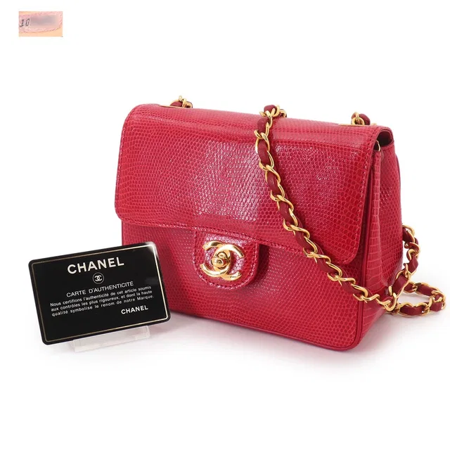 Chanel Lizard Chain Shoulder Bag, Red, Vintage Gold Hardware in Red Lizard from Luxury Promise