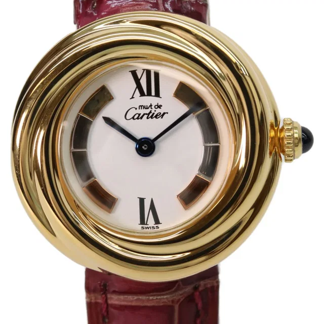 Cartier 925 Must Trinity Vermeil SM Side White Dial Quartz in White Leather from The Reluxe