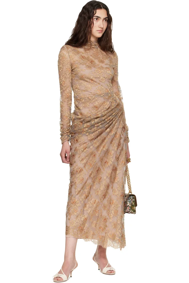Valentino Beige Feather Lace Maxi Dress, photo 4 of 4 from SSENSE