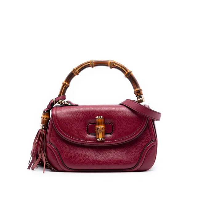 Red Gucci Medium Leather New Bamboo Satchel in Red Leather from Designer Revival