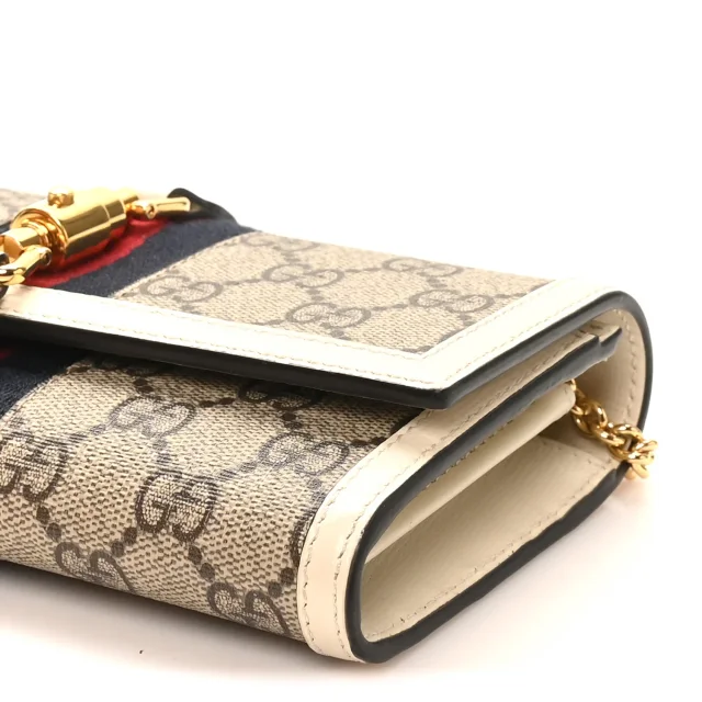 Gucci GG Supreme Monogram Textured Calfskin Web Jackie 1961 Chain Wallet Beige Ebony Mystic White in White Calfskin from FASHIONPHILE, photo 11 of 12
