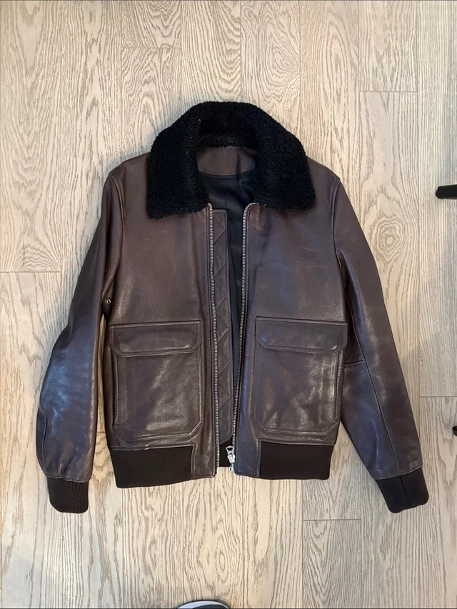 Acne Studios Brown Leather Bomber Jacket With Black Shearling Collar in black|brown|red Leather from Poshmark