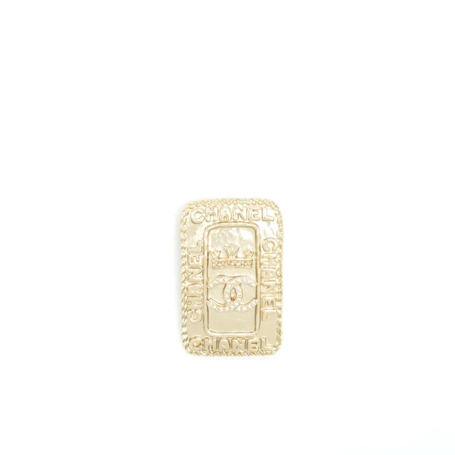 Chanel CC Logo And Crown Metal Plate Brooch Brushed LGHW from EMIER
