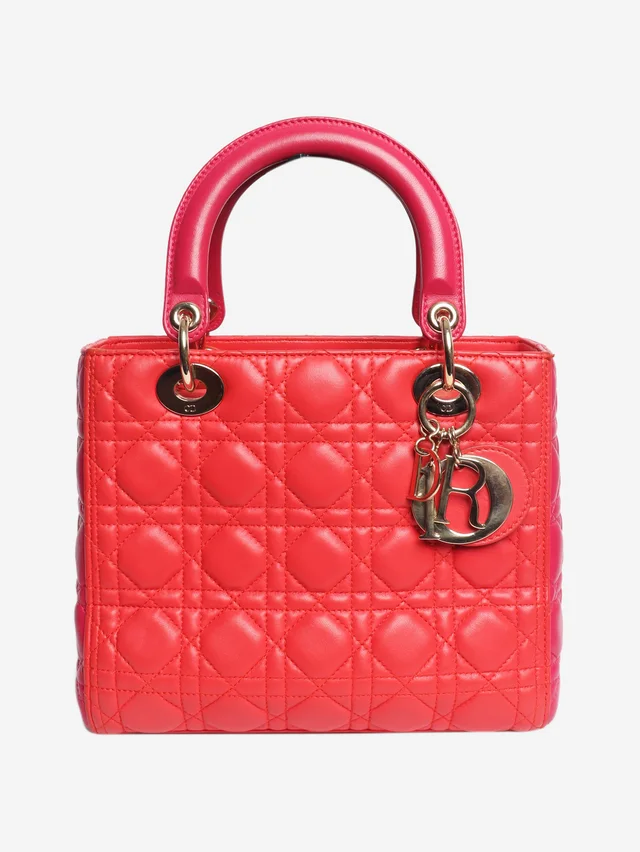 Red and pink 2014 Lady Dior bag in Red Leather from Sign of the Times