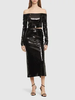 David Koma Pencil Skirt with Sequin Details in 90% Polyester, 10% Polyamide, photo 2 of 5 from LUISAVIAROMA