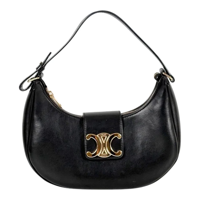Celine Black Ava Triomphe Hobo Bag in Calfskin in Black Calfskin from Luxury Promise, photo 2 of 2