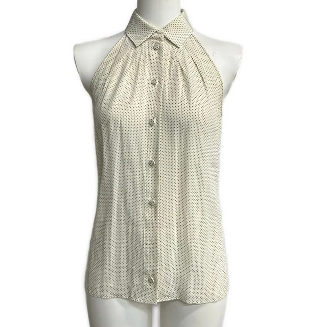 Saint Laurent Sleeveless Shirt Blouse White Dot Pattern in White from The Reluxe