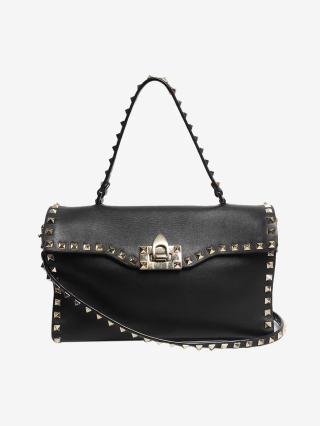 Valentino Garavani Black Rockstud leather shoulder bag in Black Leather from Sign of the Times