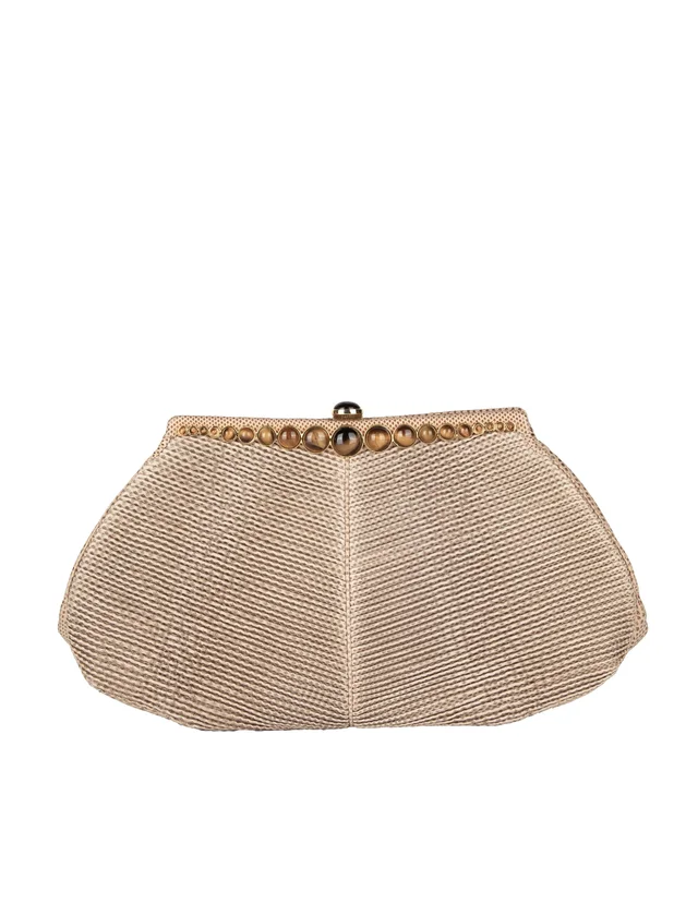 Judith Leiber Vintage Beige Pleated Lizard and Tiger's Eye Convertible Clutch Bag from Amarcord Vintage Fashion