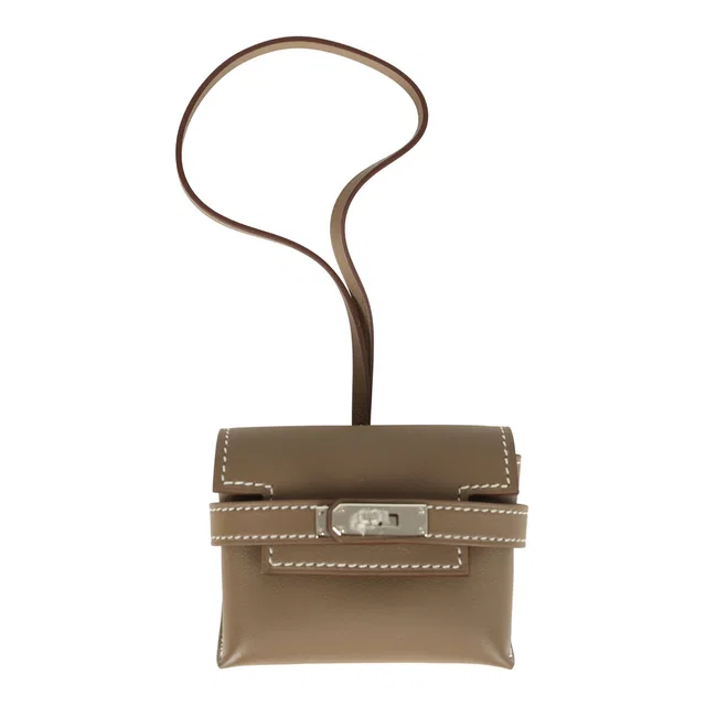 Hermès Kelly Festival Bag Charm Etoupe Swift Palladium Hardware in Taupe Swift leather from Madison Avenue Couture