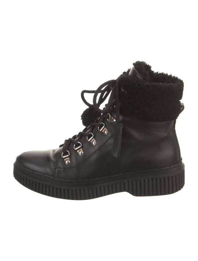 Tod's Leather Tassel Accents Combat Boots in black Leather from The RealReal