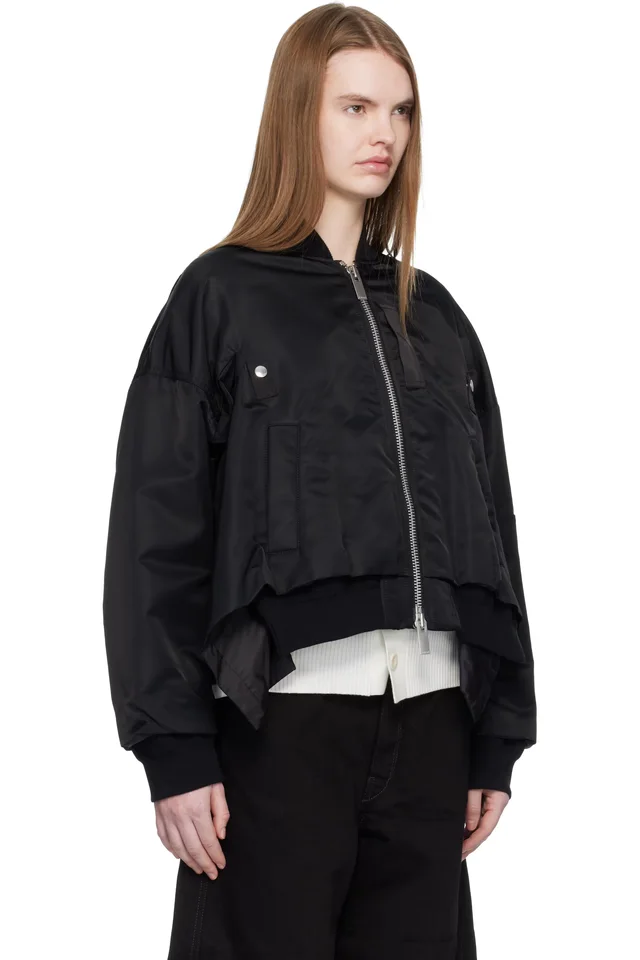 sacai Black Nylon Twill Bomber Jacket, photo 2 of 4 from SSENSE