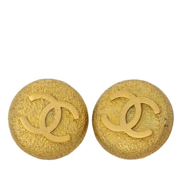 Gold Chanel CC Gold Plated Textured Round Clip On Earrings in Gold from Designer Revival