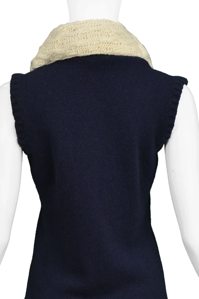 Balenciaga Navy Blue Sweater Vest With Giant Cowl 2007 in Navy Wool from Resurrection Vintage, photo 4 of 4