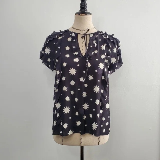 REDValentino Starburst Ruffle Blouse in black|white Silk from Poshmark