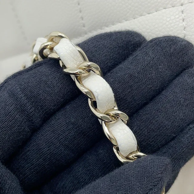 Chanel Matelasse Top Handle ChainShoulder Bag WhiteAS4711 Caviar Leather Size Mini in Caviar leather from GALLERY RARE, photo 15 of 17