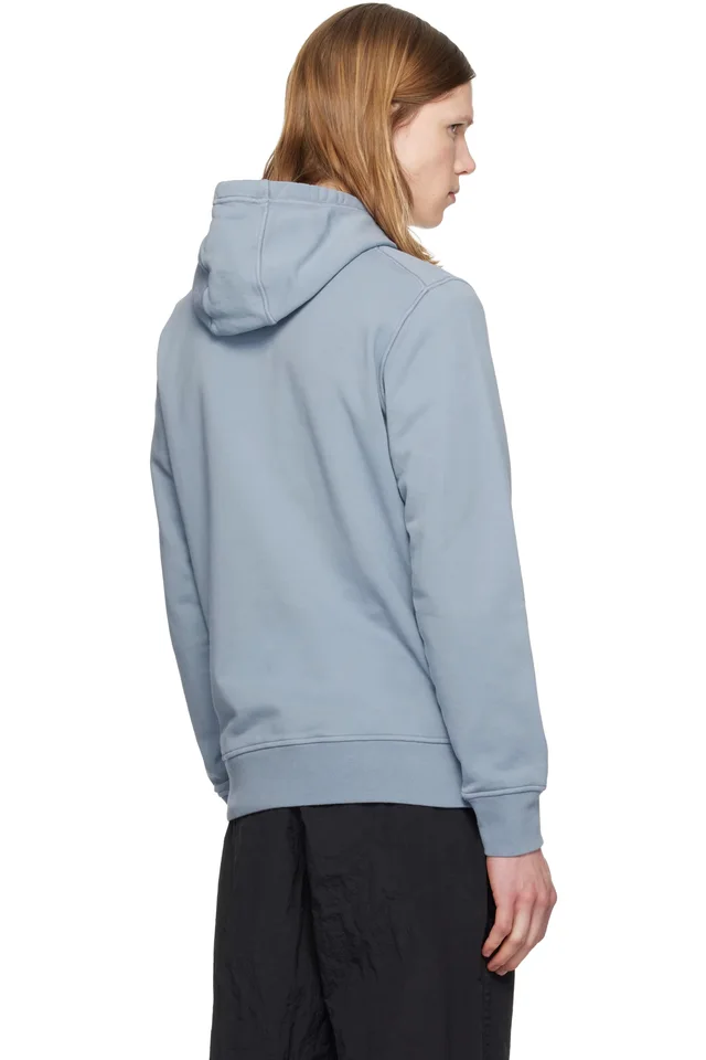 Stone Island Blue 6100062 Organic Cotton Fleece Hoodie, photo 3 of 5 from SSENSE
