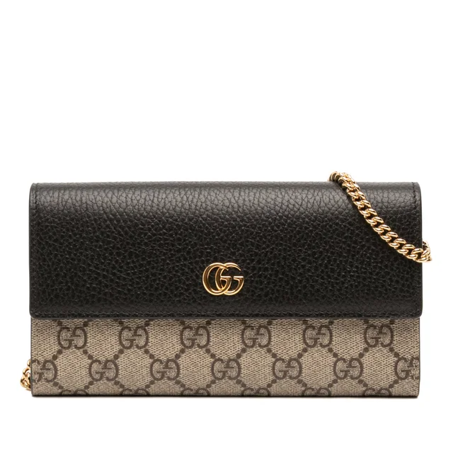 Black Gucci Bicolor GG Marmont Calfskin and GG Supreme Wallet on Chain Crossbody Bag in Black Calfskin from Designer Revival