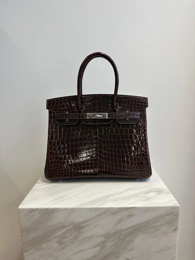 Hermès Birkin 30 Havana Shiny Niloticus Palladium Hardware from Luxury Promise