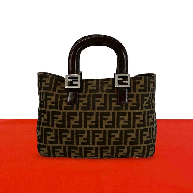 Fendi Vintage Zucca FF Logo Canvas Leather Handbag Mini Tote Brown in Brown Canvas from The Reluxe