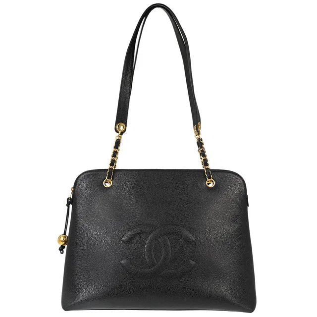 Chanel 1994-1996 Black Caviar Skin CC Shoulder Tote Bag in Black Caviar leather from AMORE Vintage Tokyo